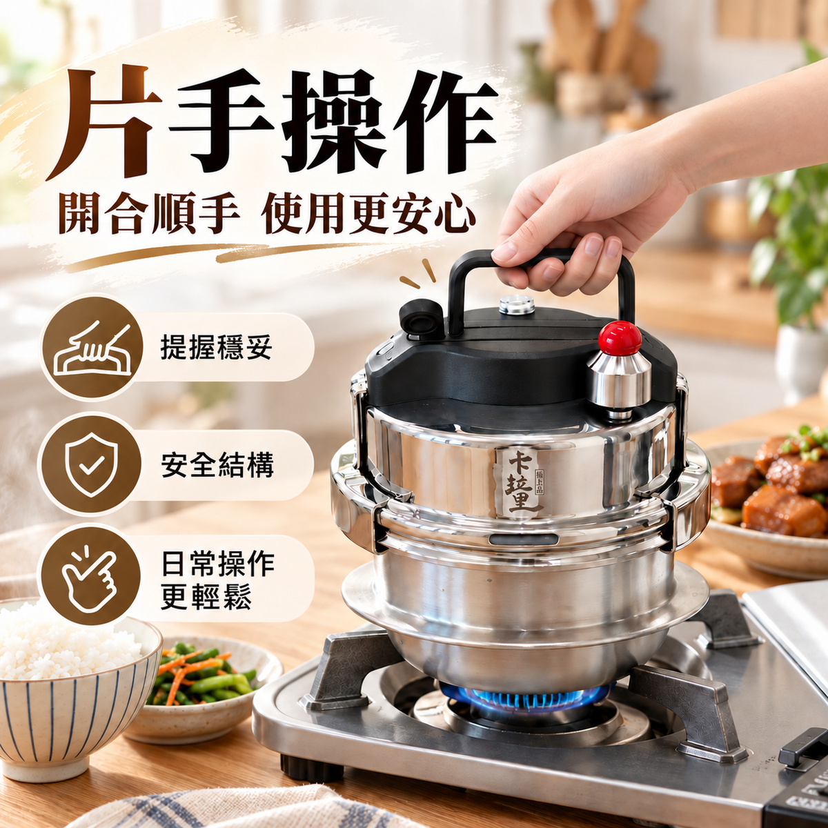 日式卡拉里304不鏽鋼微壓鍋(1.6L│適用於明火、電磁爐及電陶爐)│自駕戶外便攜高壓鍋│旅行迷你壓