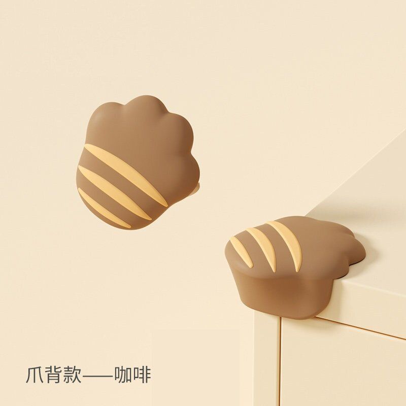 護枱角|貓爪矽膠枱角防撞套|兒童安全保護| 咖啡色 手掌01|2件