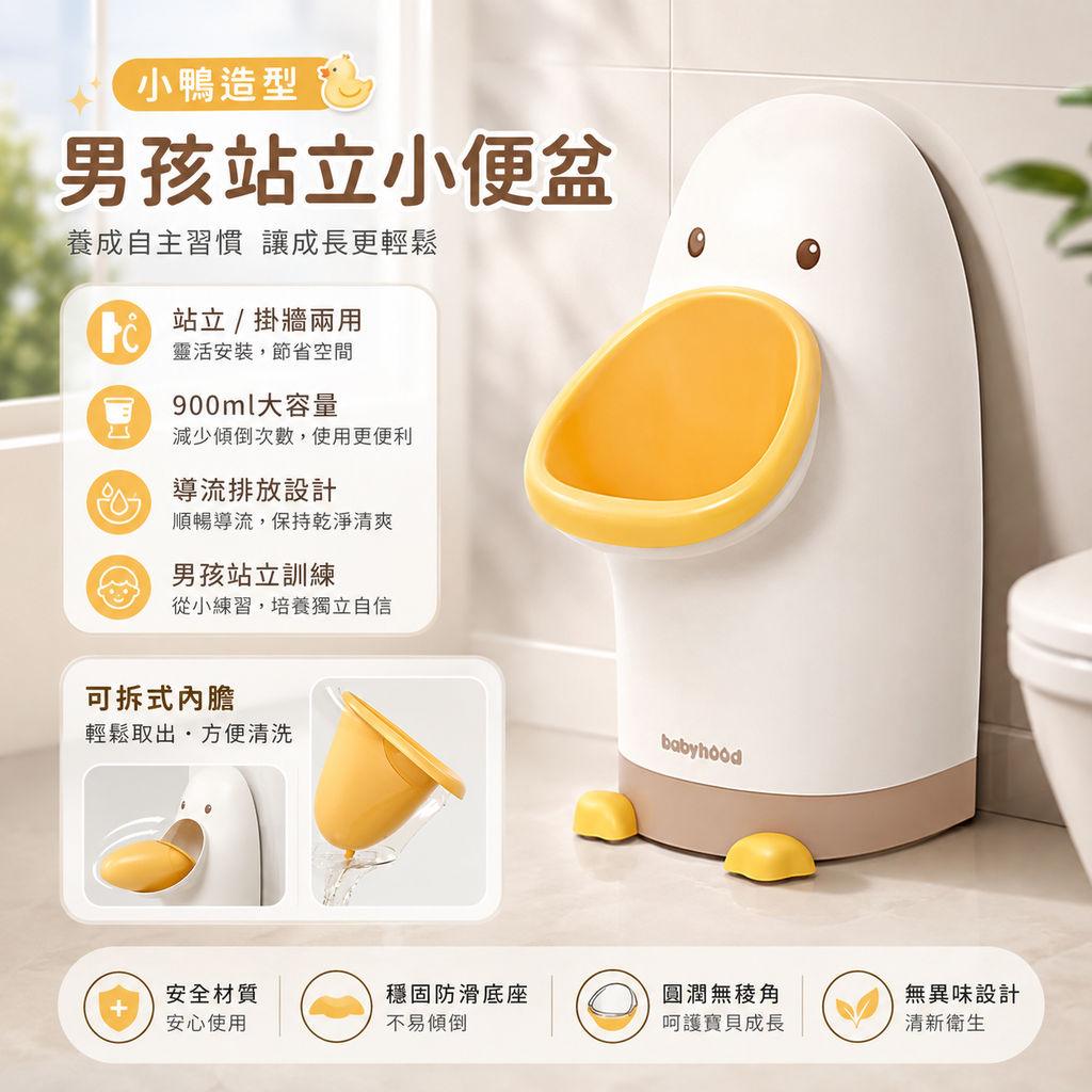 BABYHOOD 男寶寶站立掛牆式小便盆│兒童尿壺│男童尿尿神器│學習廁所│可調節高度│小便器│