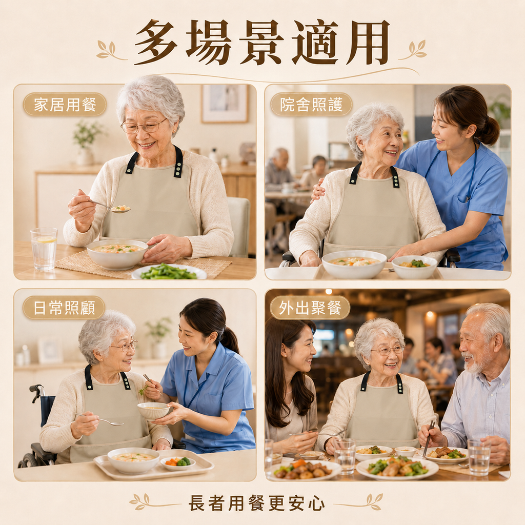 長者吃飯防水圍兜(杏色)│防水防漏圍嘴飯兜