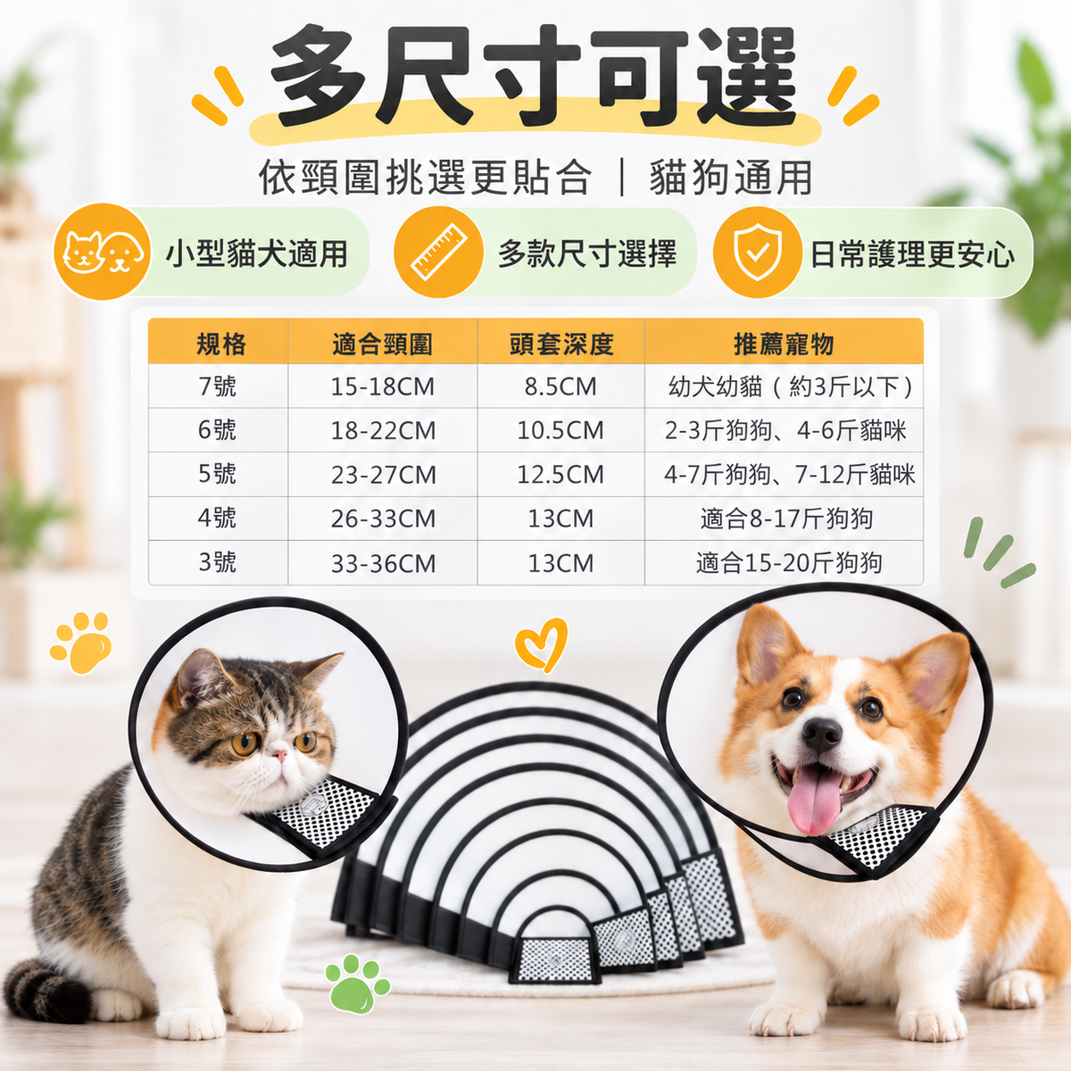 伊莉莎白頸圈(頸圍23-27cm│貓狗通用)│絕育圈│寵物防咬圈│術後防舔圈