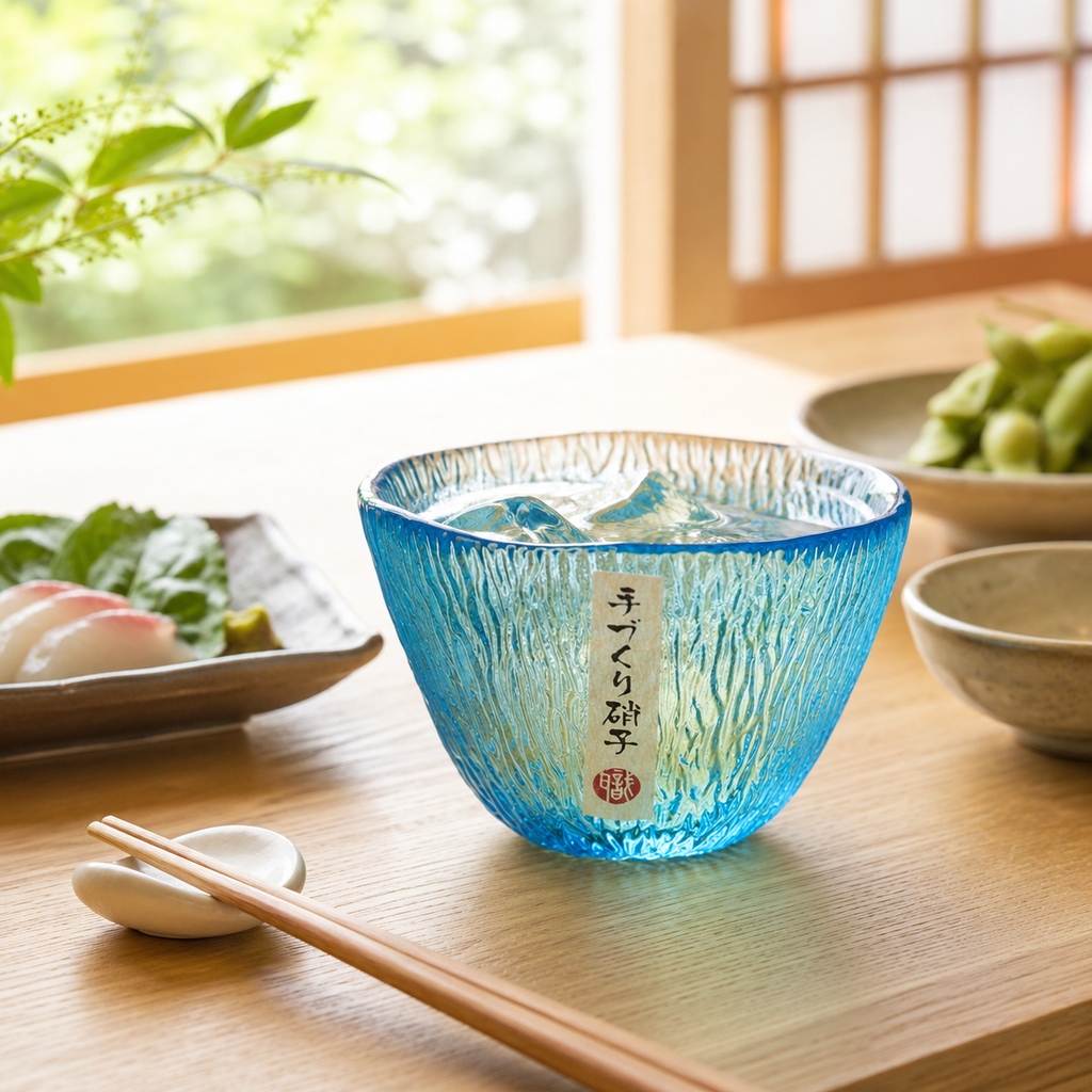 日式錘紋鳴門威士忌酒杯(天藍色 150ml)│創意啤酒杯│水晶玻璃杯子