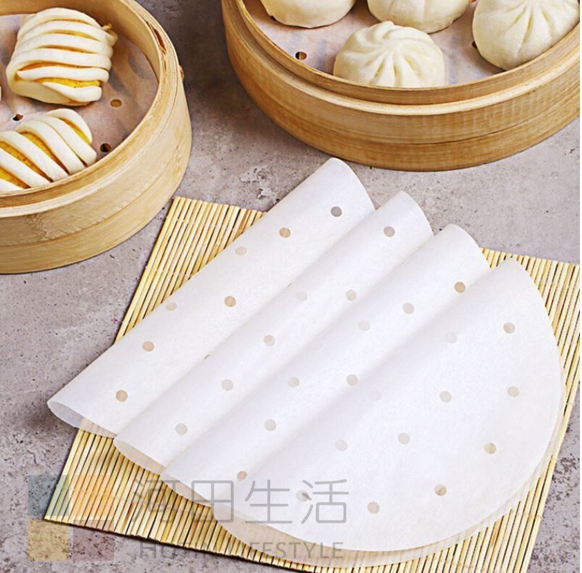 100張氣炸鍋墊紙 防黏底 吸油 蒸籠紙| 圓形烘焙紙||食品級|牛油紙|有孔| - 圓形(7")