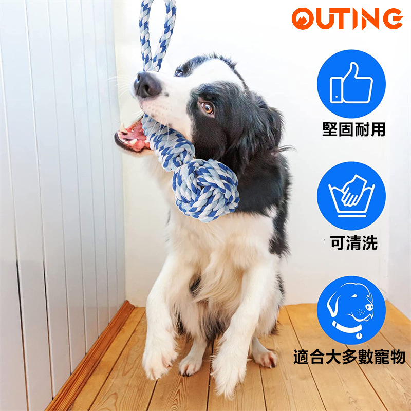 狗狗拉力玩具 拔河狗繩 室內/戶外蹦極懸掛繩 大型犬咀嚼玩具 (灰色)