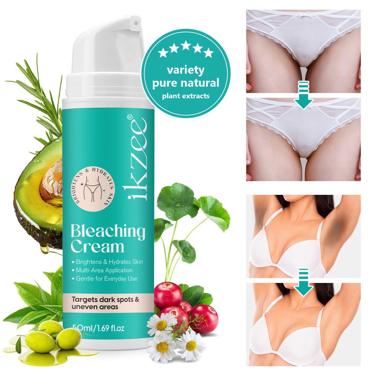 ikzee私密部位亮白霜腋(50ML)│腋下乳暈手肘私處褪黑霜│保濕提亮│粉嫩肌膚