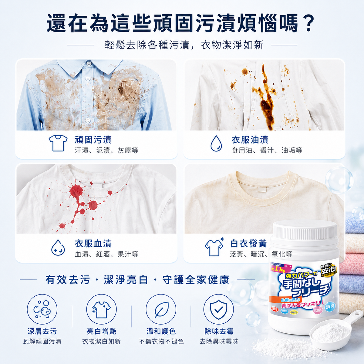 活氧去污爆炸鹽(1.1KG)│衣物去黃增白漂白劑│彩漂粉