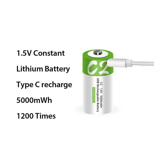 2x Type-C USB 插頭 C型 LR14 充電池 套裝 1.5V Li-ion 5000mWh