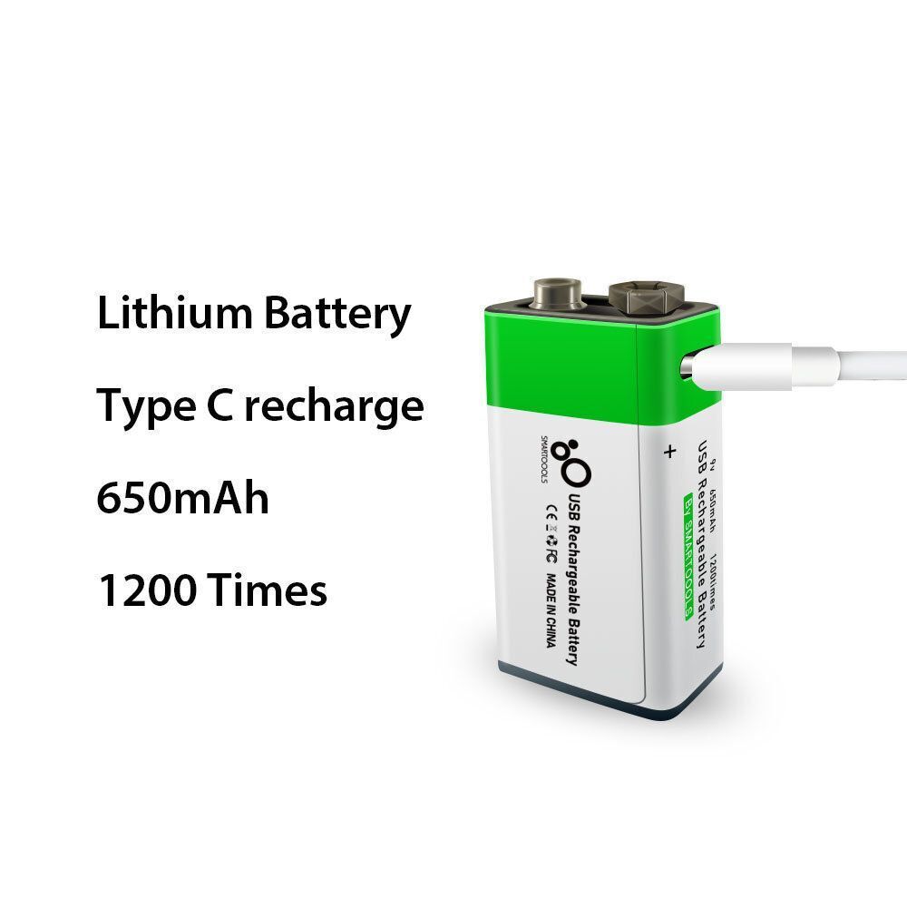 9V充電池 2件裝 Type-C USB 插頭套裝 Li-ion 650mAh