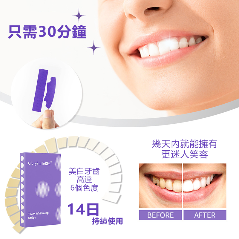 v34強效美白牙貼(薄荷味|7對14片)極速去黃去漬牙齒低敏感美白條度