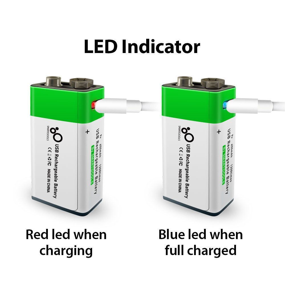 9V充電池 2件裝 Type-C USB 插頭套裝 Li-ion 650mAh