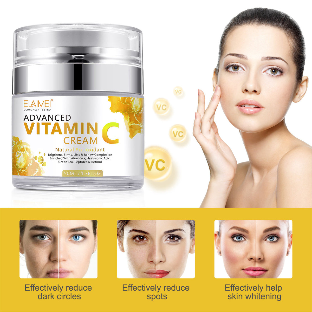 ELAIMEI維他命VC乳霜(50ML)│滋潤保濕│清爽不油膩│提亮肌膚│維C乳霜