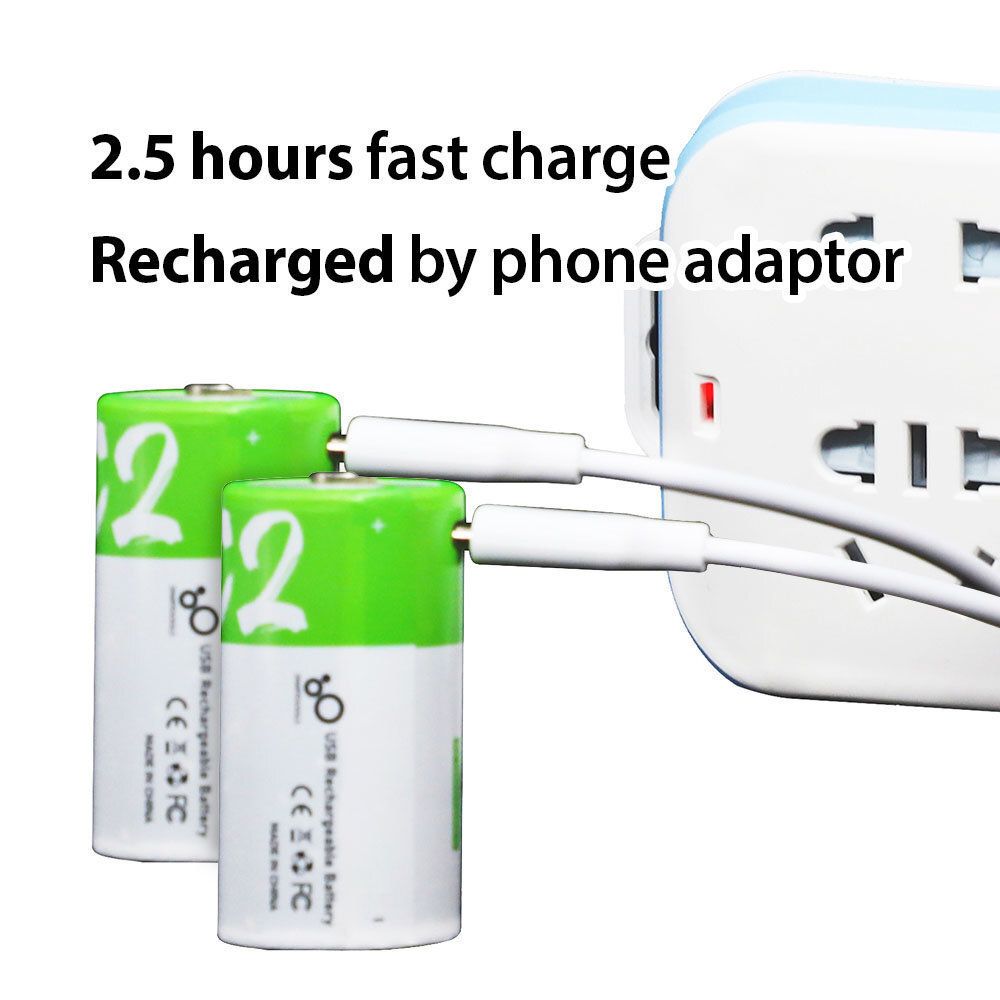 2x Type-C USB 插頭 C型 LR14 充電池 套裝 1.5V Li-ion 5000mWh