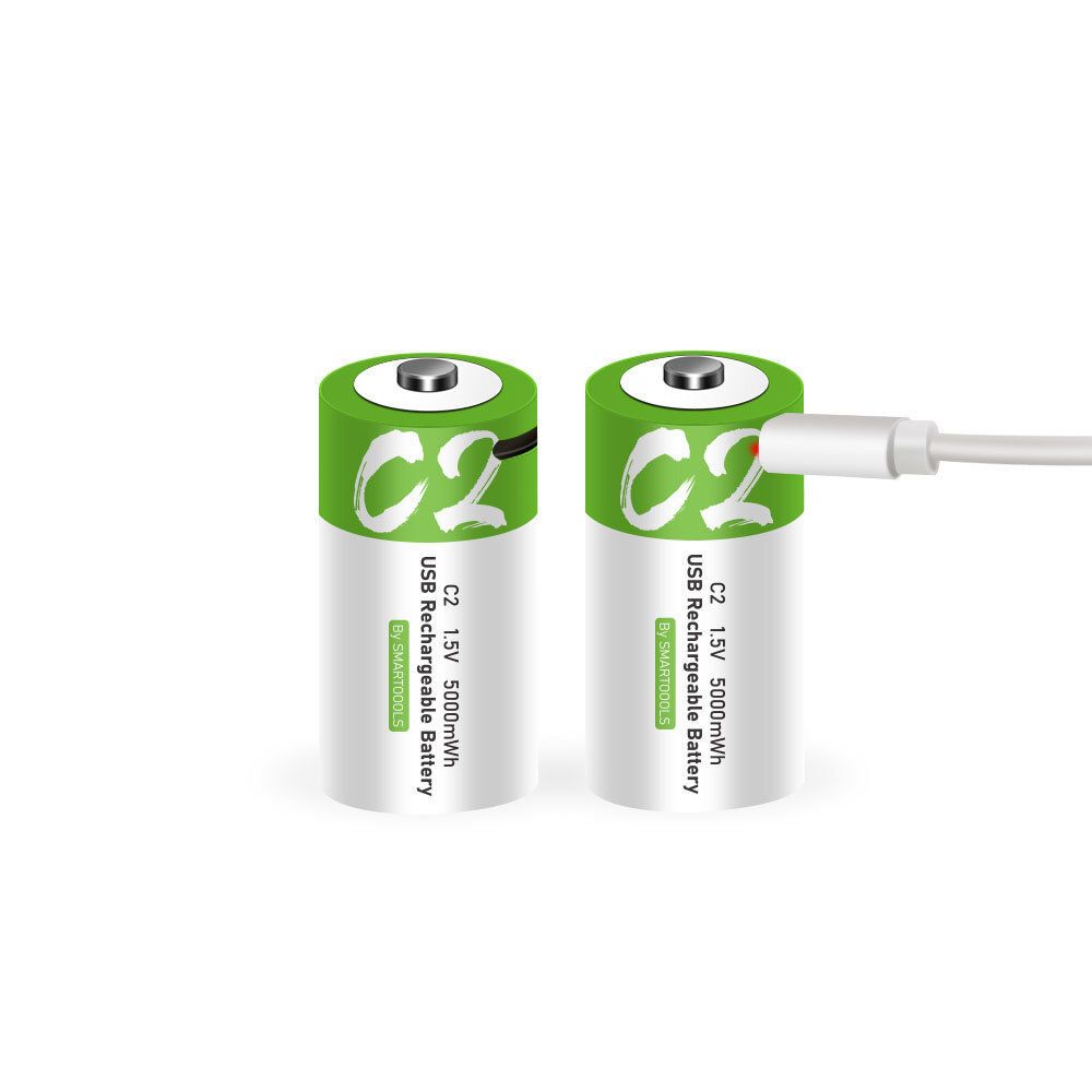2x Type-C USB 插頭 C型 LR14 充電池 套裝 1.5V Li-ion 5000mWh