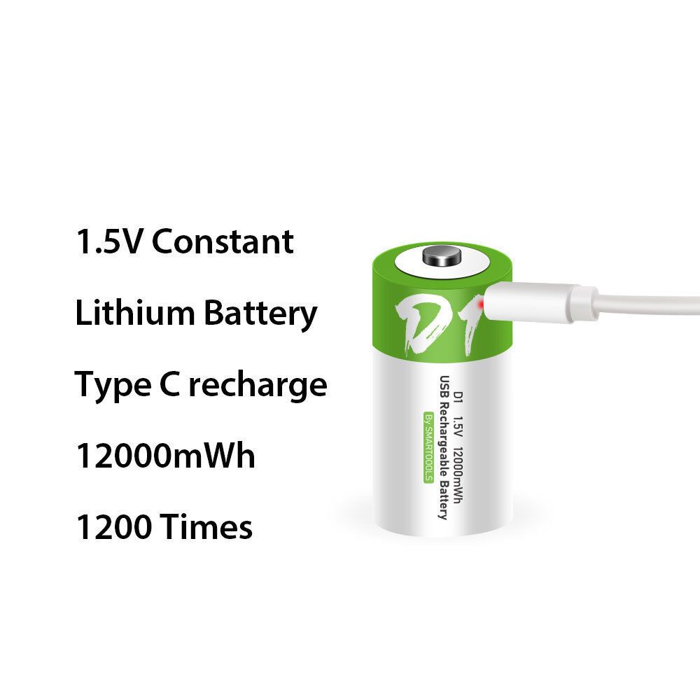 2x Type-C USB 插頭 D型 LR20 充電池 套裝 1.5V Li-ion 12000mWh