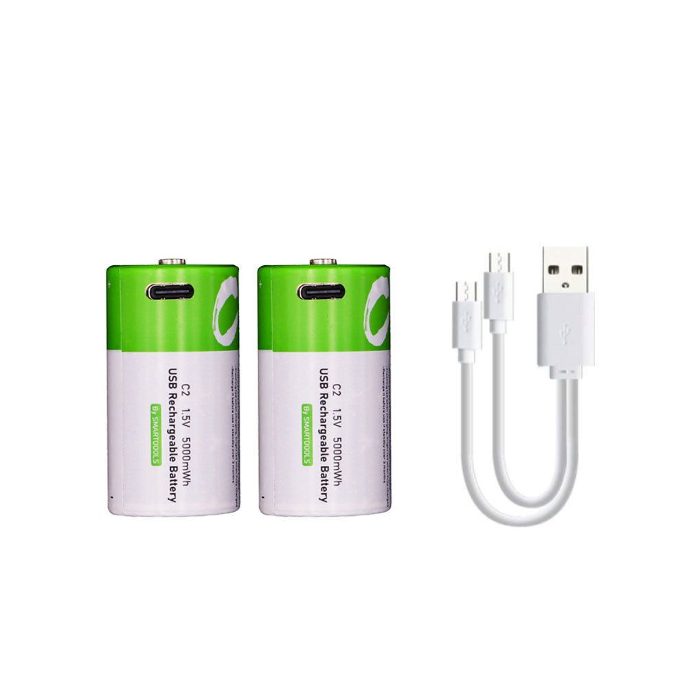 2x Type-C USB 插頭 C型 LR14 充電池 套裝 1.5V Li-ion 5000mWh