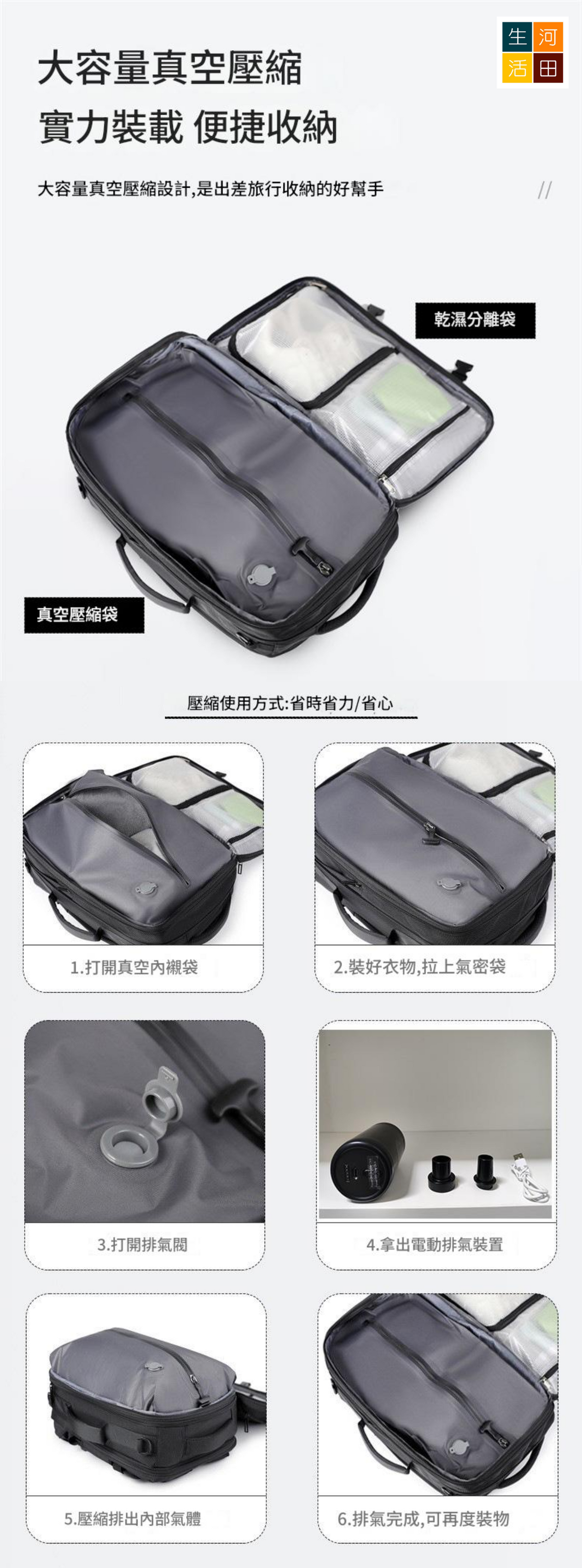 大容量擴展旅行背包(送氣泵) | 真空隔層 乾濕分離 間隔實用 防水堅韌 廉航恩物