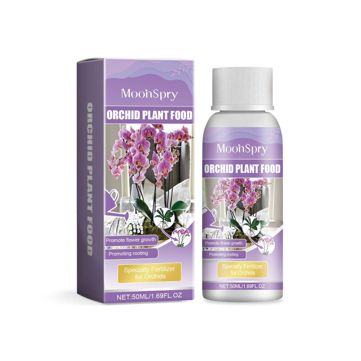 MoonSpry 蘭花生長營養液(50ml)|花蕾花卉有機葉面肥料|植物根生長肥料液