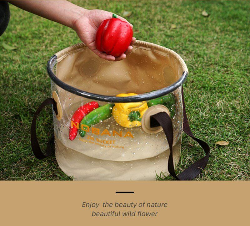 NOBANA 30L可摺合水桶 (軍綠色)|輕便便攜摺合收納洗碗桶 |戶外釣魚水桶 |摺得埋洗菜籃