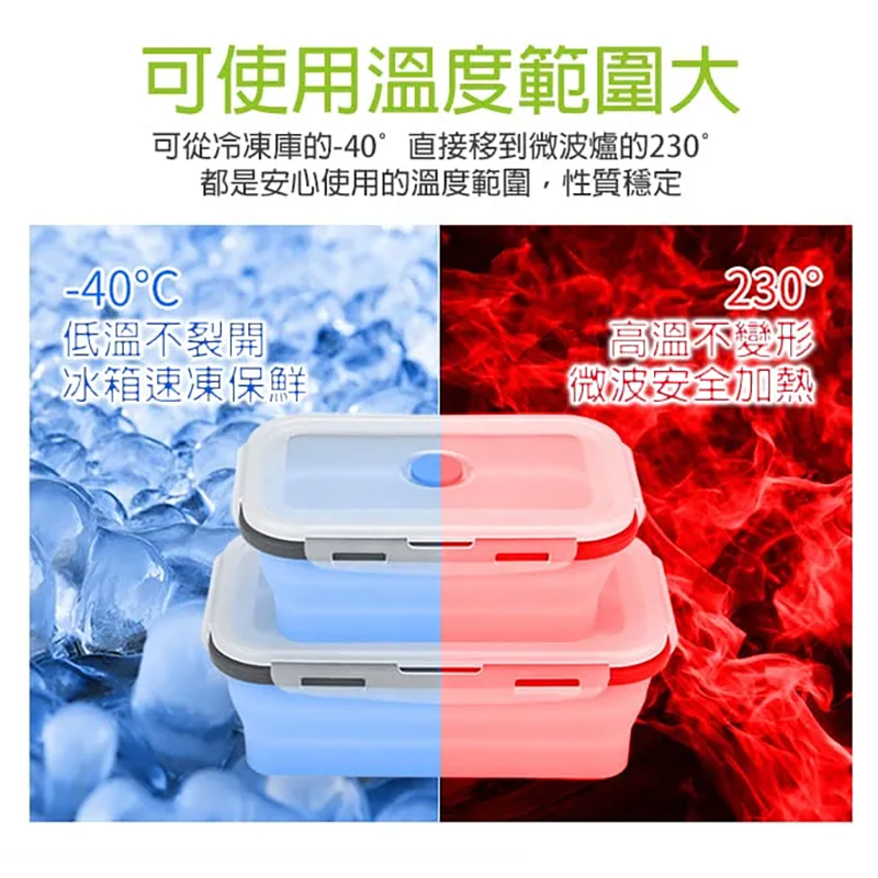 可折疊矽膠飯盒3件套裝 微波爐飯盒 雪櫃保鮮盒 (藍色)