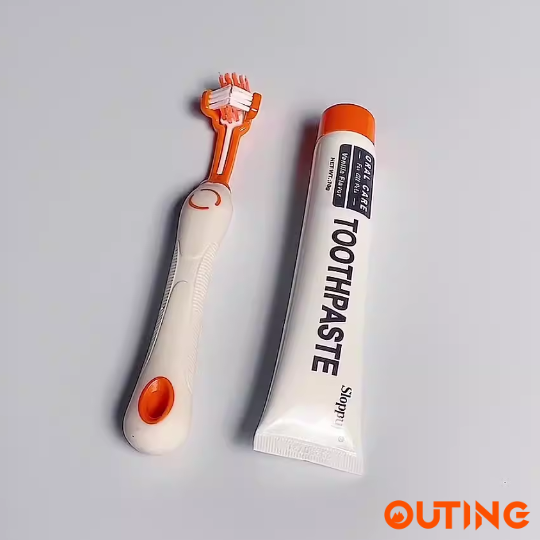 寵物用牙膏牙刷套裝| 三頭牙刷 香草味牙膏 保持口腔清潔 | 貓貓狗狗牙齒健康