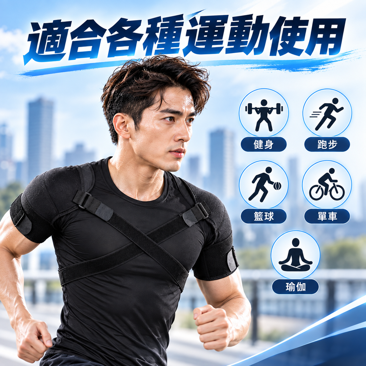 專業運動防護雙肩帶│雙向交叉拉力調節護帶│運動復健輔助背帶│肩部穩定支撐固定帶
