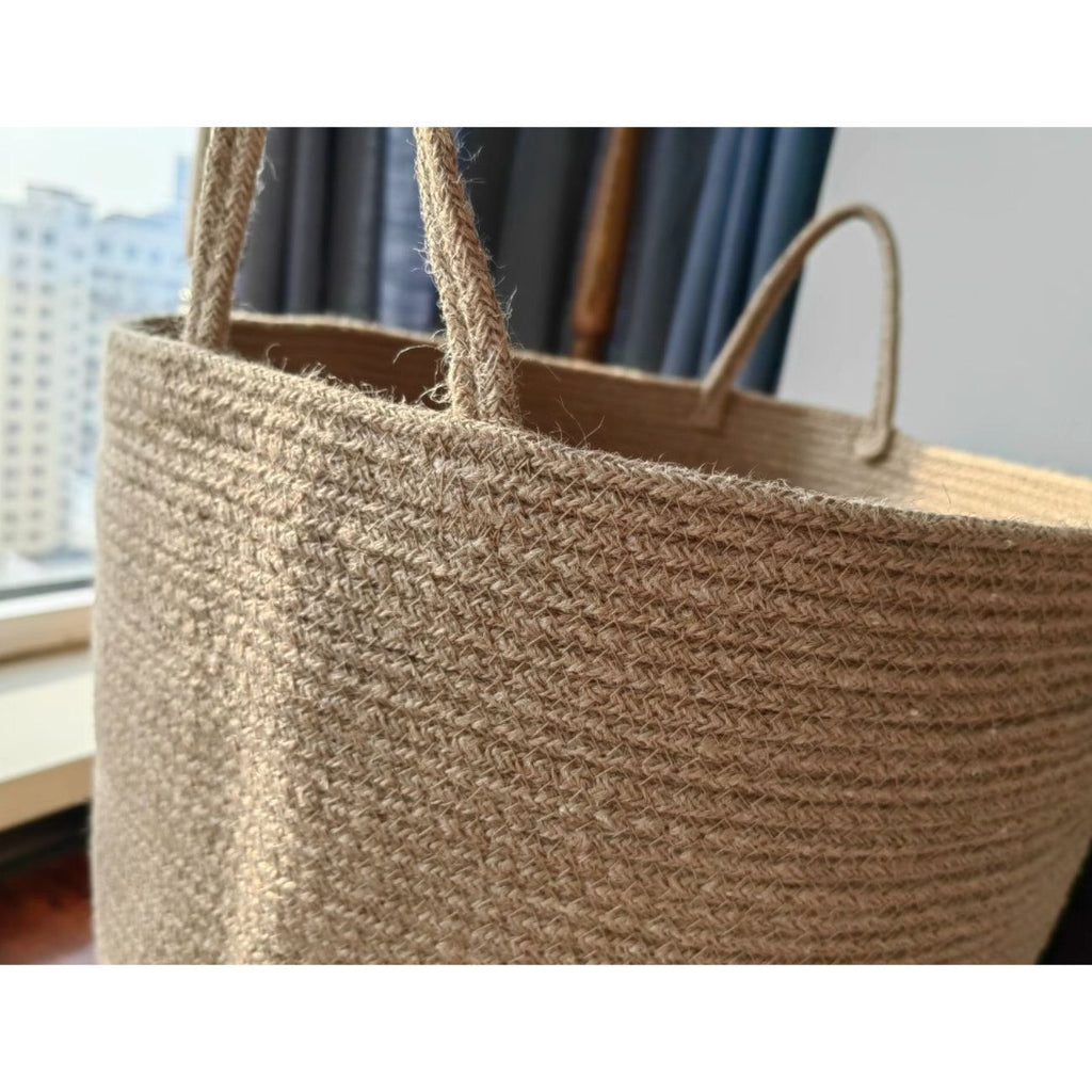 黃麻手工編織衣物收納筐(黃啡色)│多功能收納筐│儲物整理筐│玩具衣物收納