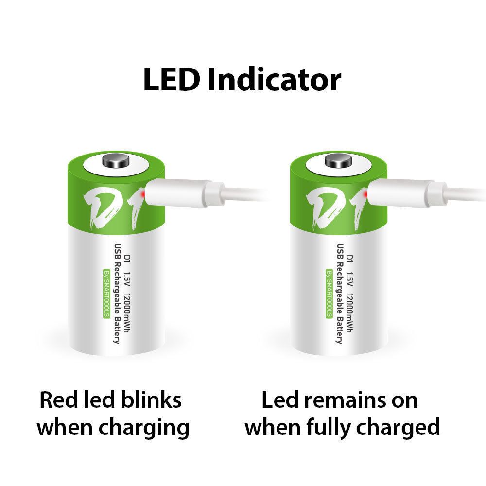 2x Type-C USB 插頭 D型 LR20 充電池 套裝 1.5V Li-ion 12000mWh