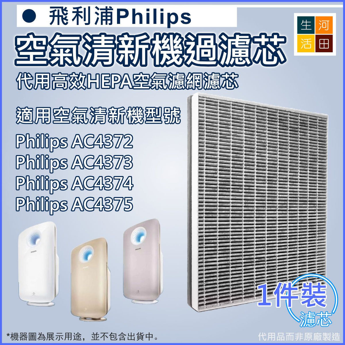 適用於飛利浦Philips AC4372 AC4373 AC4374 AC4375(FY4138)空氣清新機 替換用濾網(代用品)|空氣淨化器過濾網