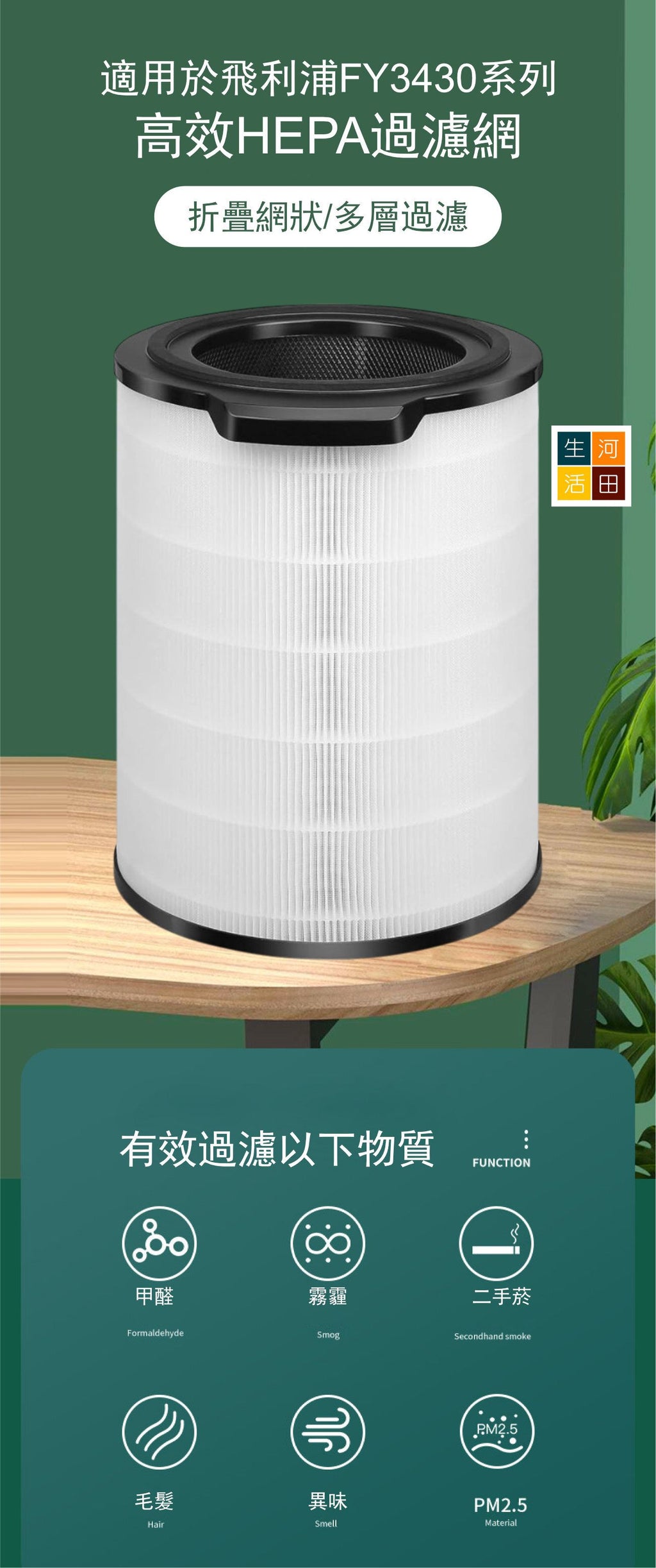 適用飛利浦淨化器濾芯 FY3430代用濾網│Philips AC3033/30 AC3033/83│HEPA 360度空氣清新機專用
