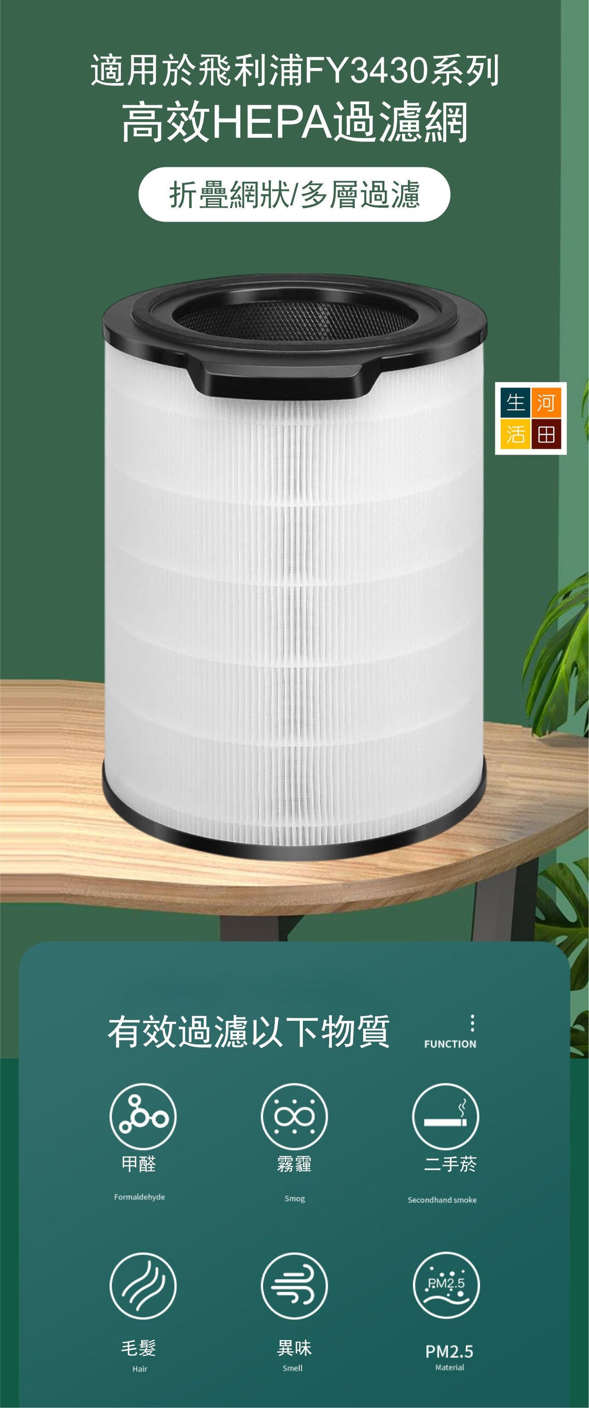 適用飛利浦淨化器濾芯 FY3430代用濾網│Philips AC3033/30 AC3033/83│HEPA 360度空氣清新機專用