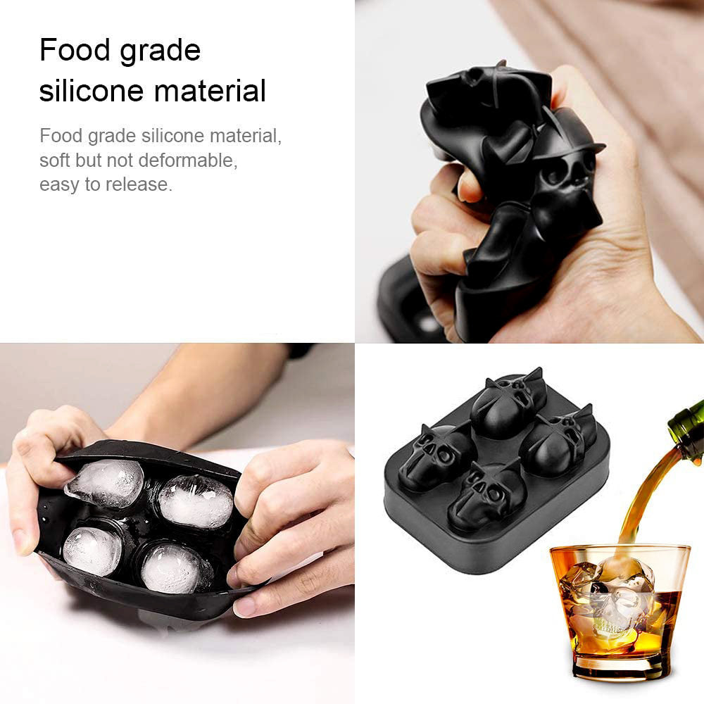 骷髏頭冰塊 食品級3D矽膠模具 萬聖節 威士忌 酒杯 冰淇淋 蛋糕烘焙 肥皂 巧克力 蠟燭模 帶蓋製冰盒 冰球模具 DIY冰塊