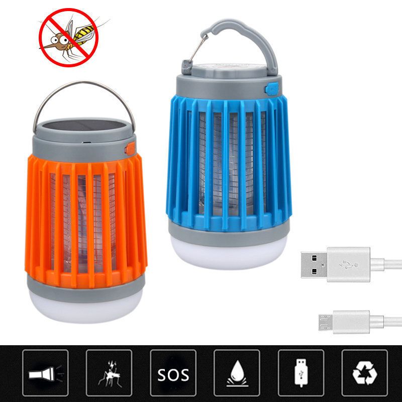 USB 3合1太陽能滅蚊燈 室內戶外防水露營燈和移動電源橙色