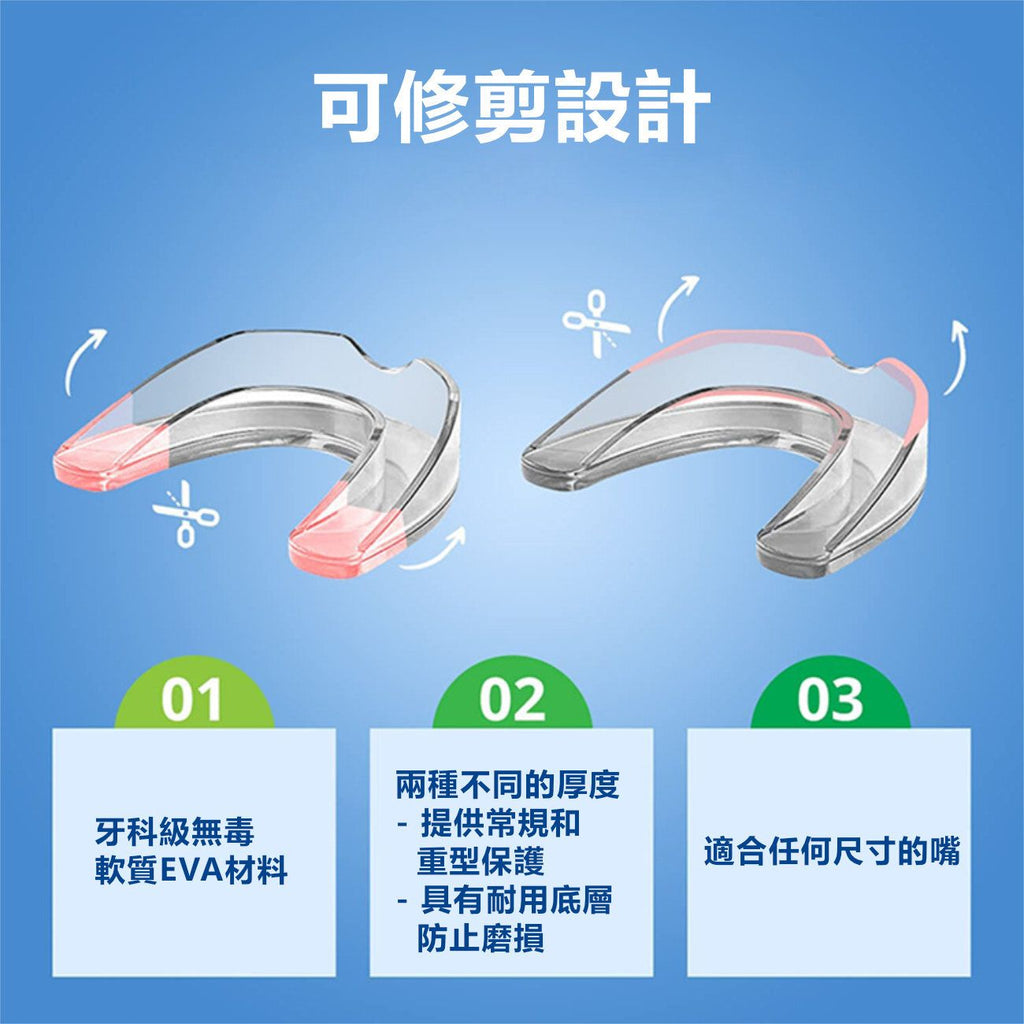 防磨牙護齒牙套連牙套盒(4件裝 – 2大2小)防斷牙運動牙套牙托 熱力塑型夜間護牙套 適合各種大小嘴型