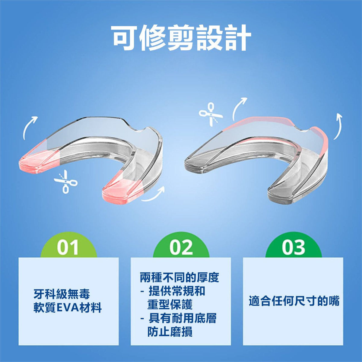 防磨牙護齒牙套連牙套盒(4件裝 – 2大2小)防斷牙運動牙套牙托 熱力塑型夜間護牙套 適合各種大小嘴型