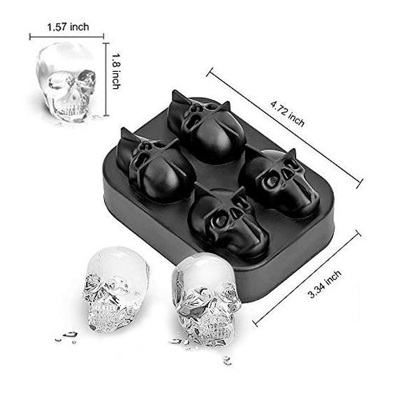 骷髏頭冰塊 食品級3D矽膠模具 萬聖節 威士忌 酒杯 冰淇淋 蛋糕烘焙 肥皂 巧克力 蠟燭模 帶蓋製冰盒 冰球模具 DIY冰塊