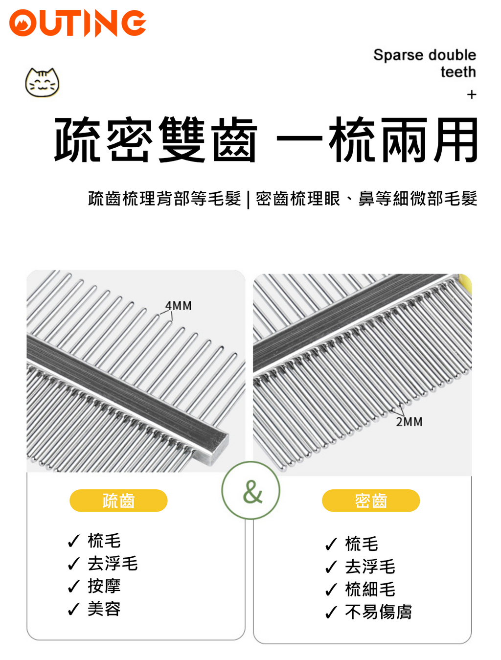 貓咪用美容套裝 | 指甲鉗 細針梳 三件套 | 除廢毛 剪指甲 解開毛結