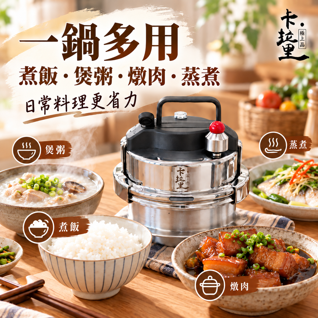 日式卡拉里304不鏽鋼微壓鍋(1.6L│適用於明火、電磁爐及電陶爐)│自駕戶外便攜高壓鍋│旅行迷你壓