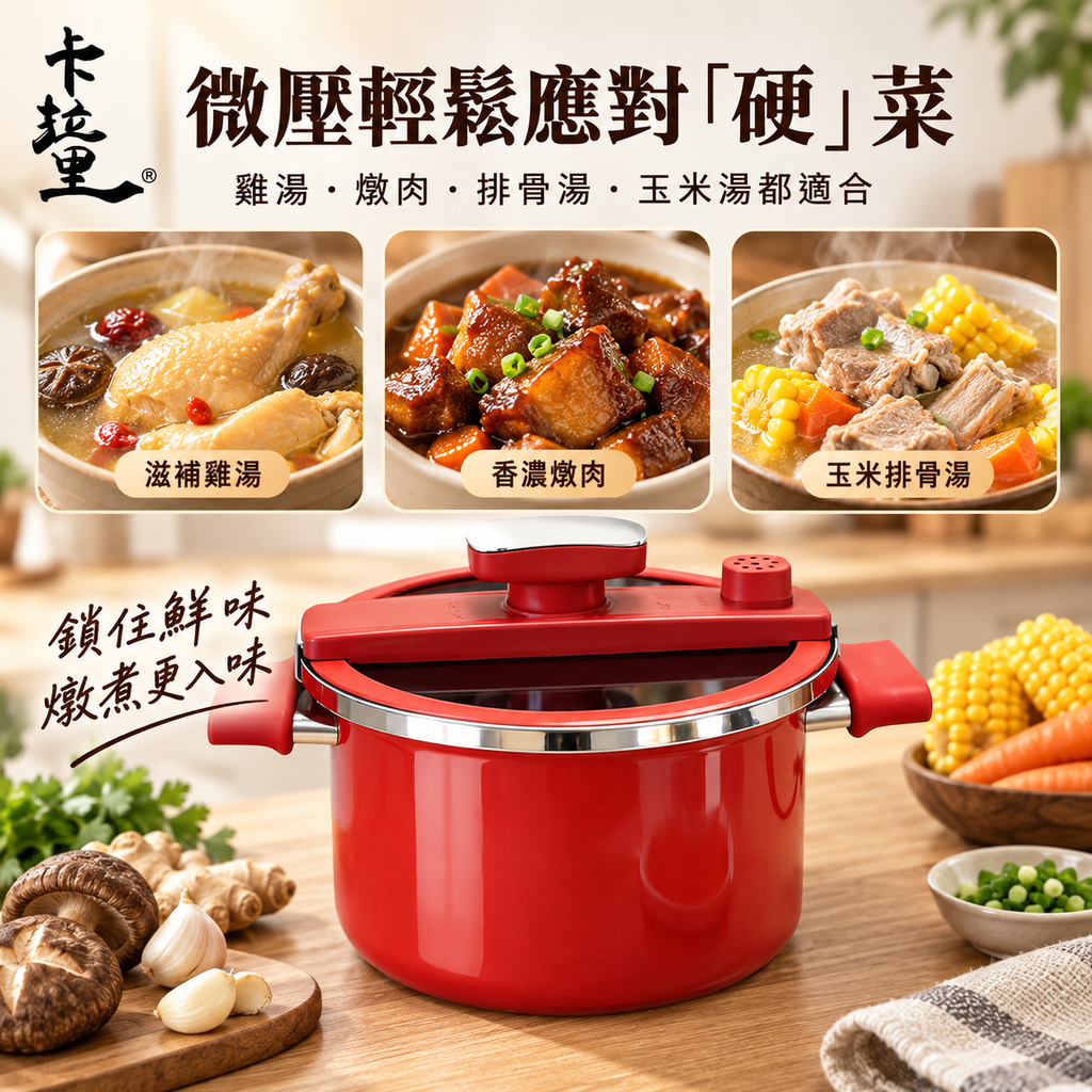 日式卡拉里大容量微壓燉煮鍋(6.5L)(適用於明火、電磁爐及電陶爐)│微壓燜燒/燉湯/琺瑯搪瓷多功能鍋│家用大容量蒸燉煮湯煲