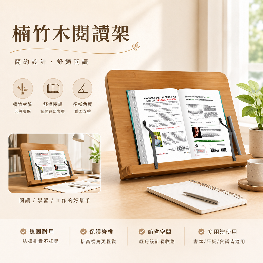 楠竹木 閱讀架/讀書架/繪畫架 iPad Notebook Laptop 架/可調整角度