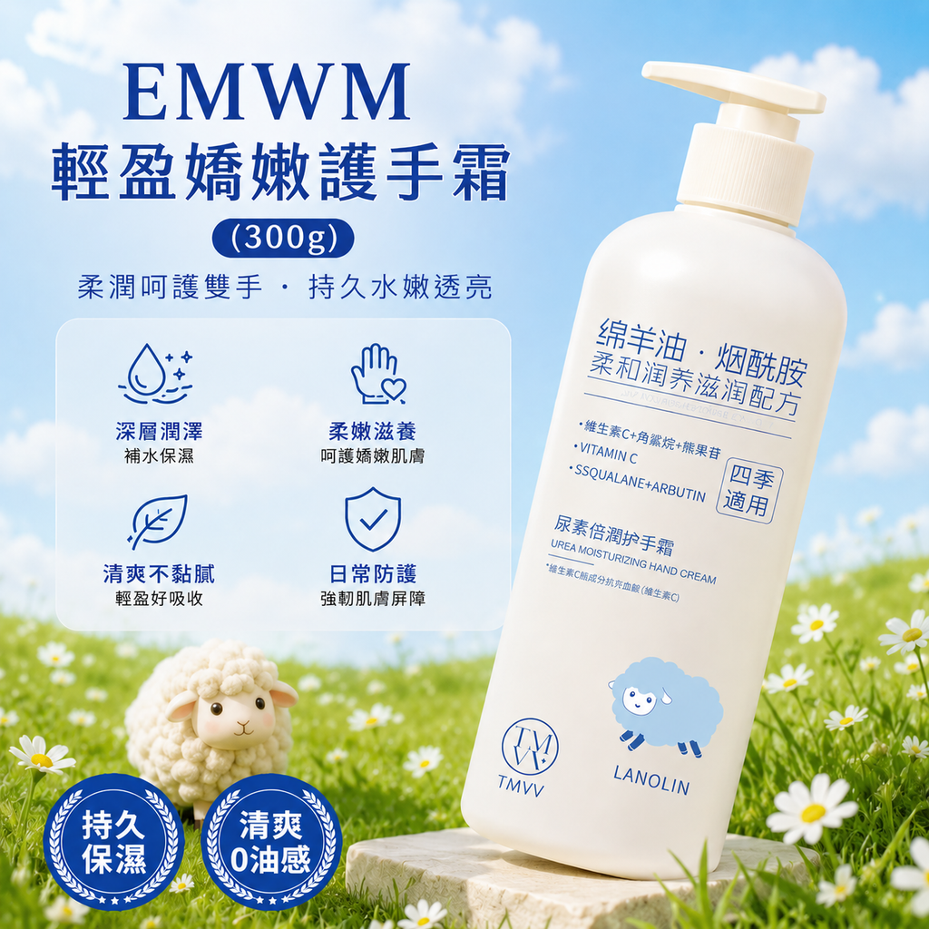 輕盈嬌嫩護手霜(300g)│手部滋潤護理霜│防乾裂│輕薄不黏膩│護手乳霜 EMWM