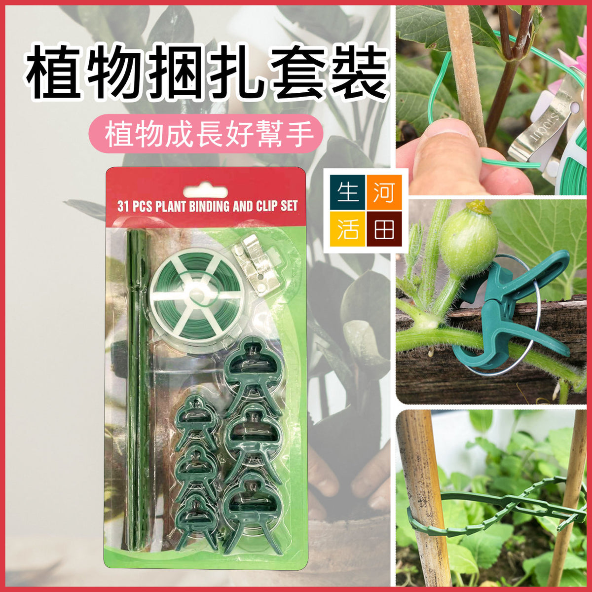 植物固定園藝夾子(31pcs)|園林組套捆紮支撐套裝|番茄攀爬植物藤蔓夾