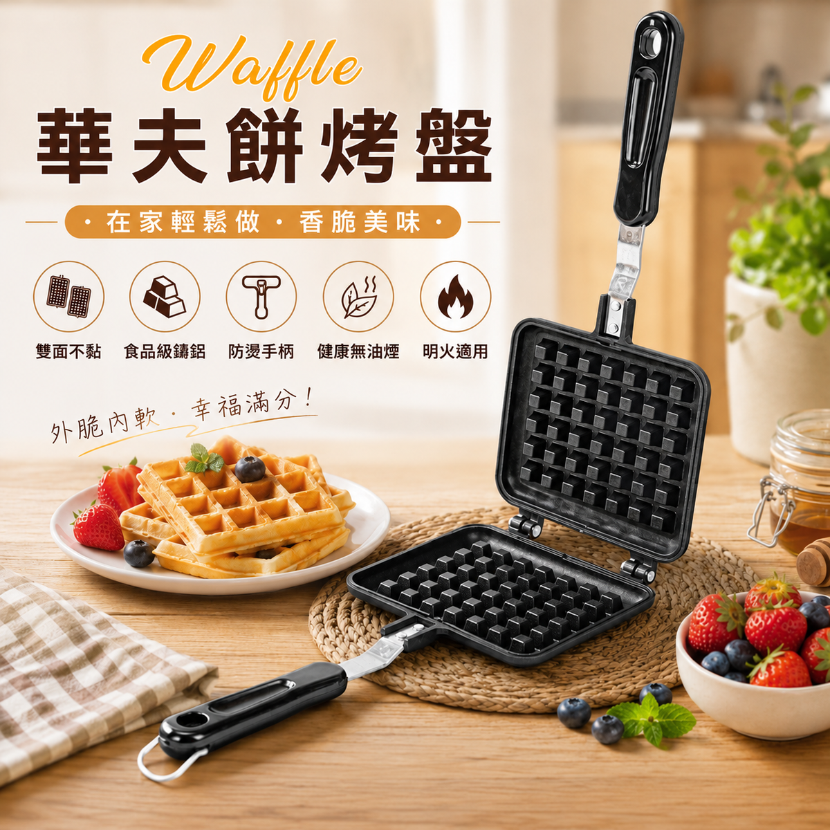 Waffle 華夫餅烤盤(適用於明火) │格仔餅三明治模具│蛋糕鬆餅烤盤│早餐下午茶焗盤