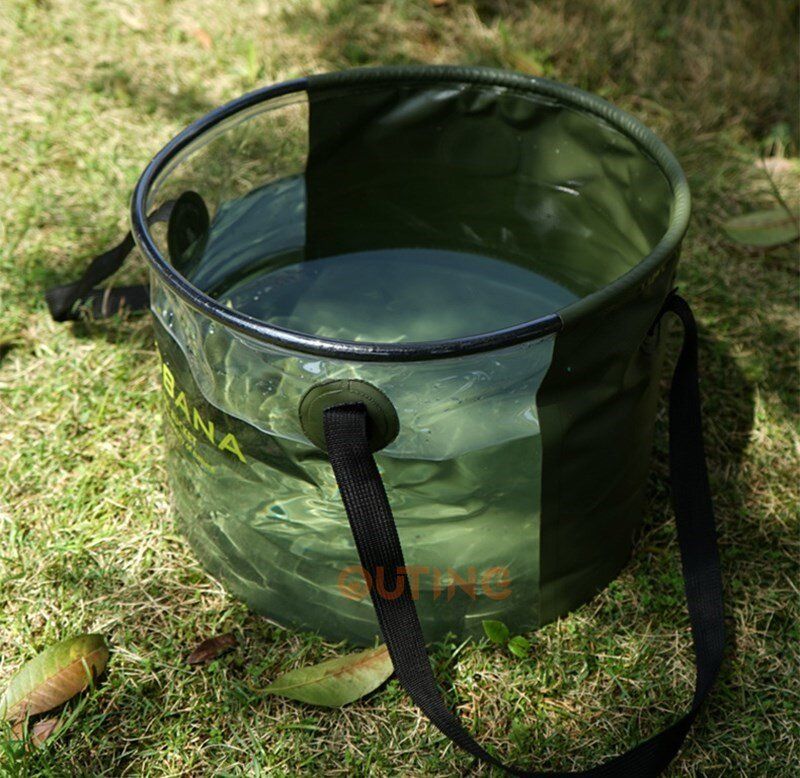 NOBANA 30L可摺合水桶 (軍綠色)|輕便便攜摺合收納洗碗桶 |戶外釣魚水桶 |摺得埋洗菜籃