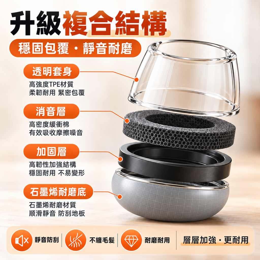 石墨烯椅靜音腳套(八個裝│圓形大號│適用於直徑30-40mm)│家用護地板餐桌椅套│全包防刮降噪耐磨保護套