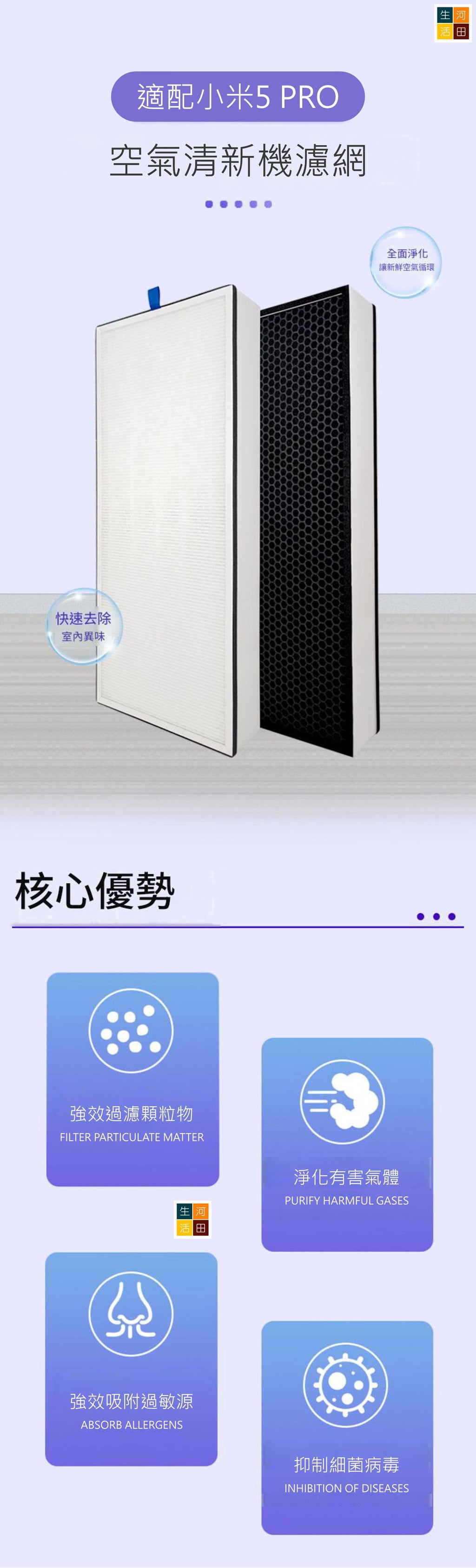 小米空氣清新機 5Pro 適用 非原廠代用複合濾網  AC-M27-SC
