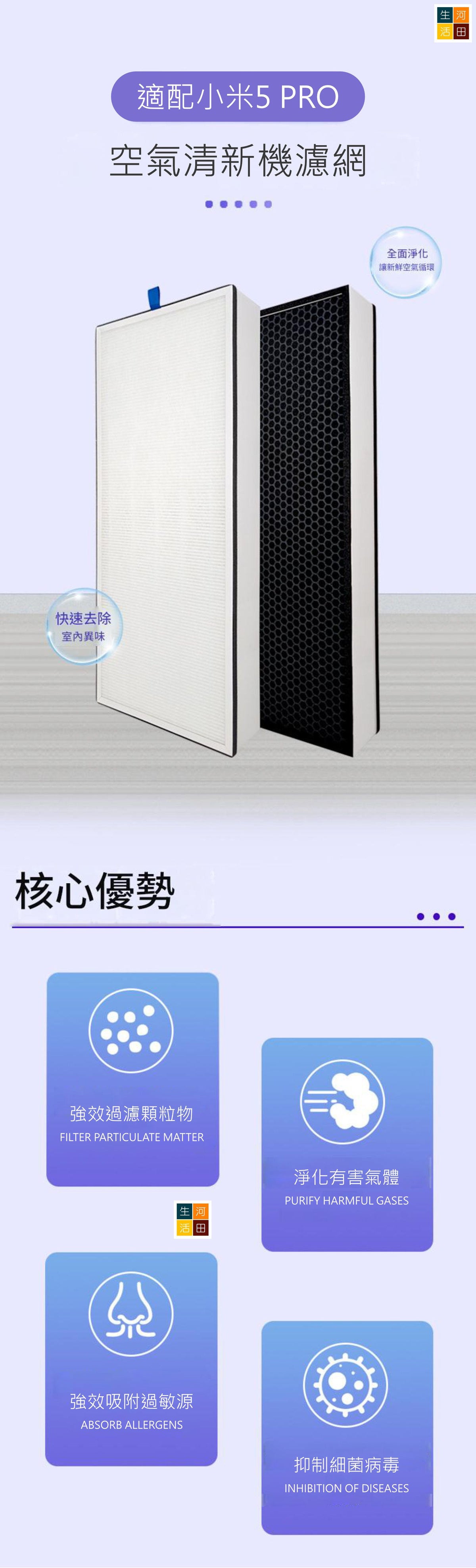 小米空氣清新機 5Pro 適用 非原廠代用複合濾網  AC-M27-SC