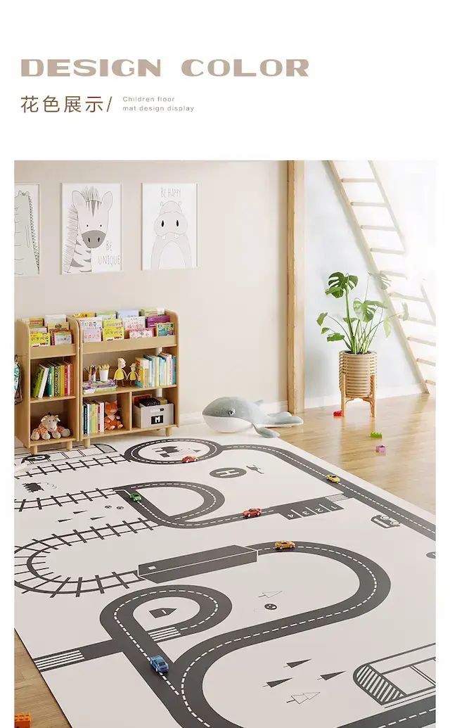 鐵路+車仔兒童遊戲墊地毯80*160cm |防水防霉厚PVC地墊|早教發展幼兒成長工具