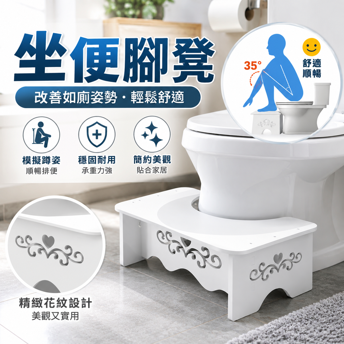 廁所馬桶坐便腳凳│排便輔助凳│蹲便器腳凳│浴室廁所│兒童腳踏墊│白色馬桶凳