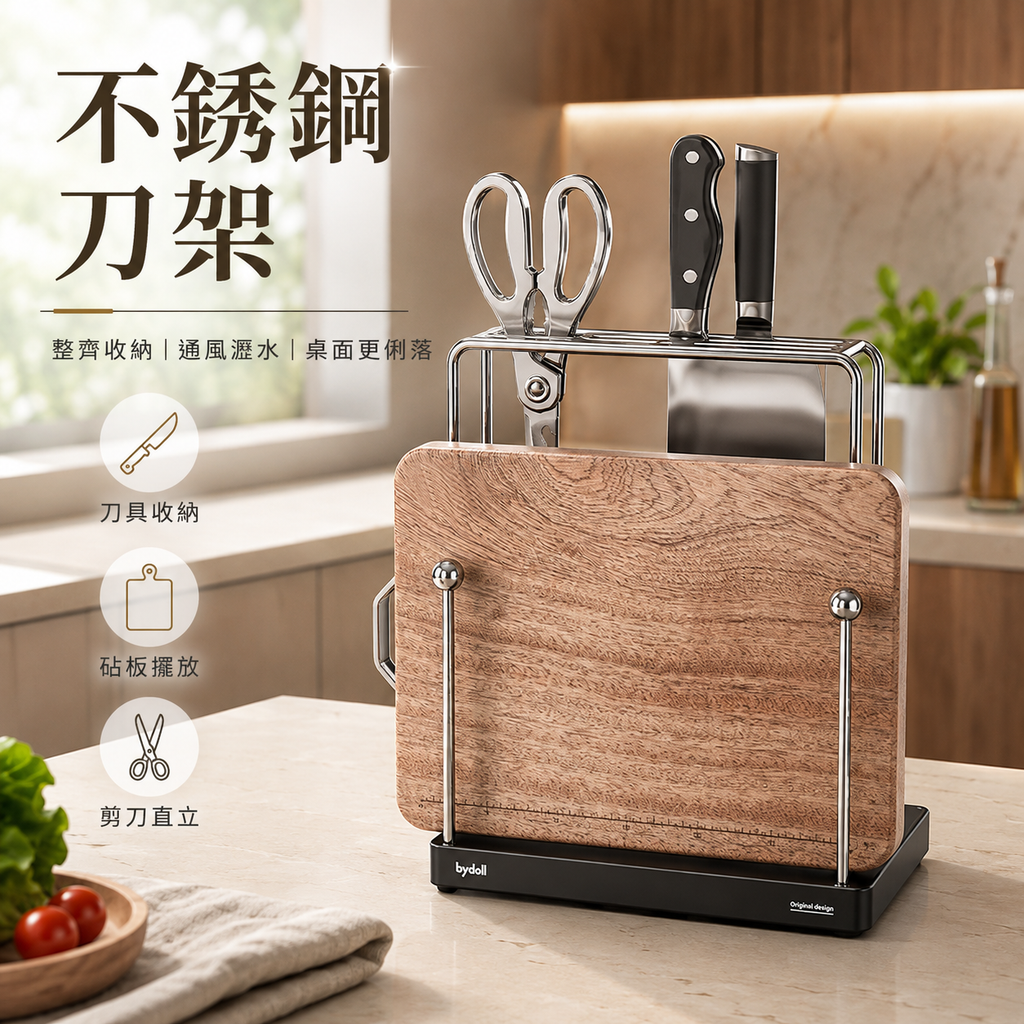不銹鋼刀架│廚房置物架│家用瀝水菜刀砧板收納架