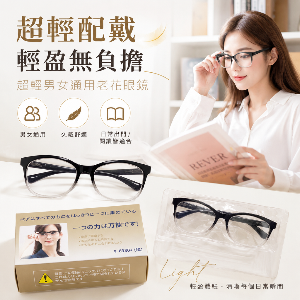 超輕男女通用老花眼鏡 (50-250度自動對焦)│輕量舒適